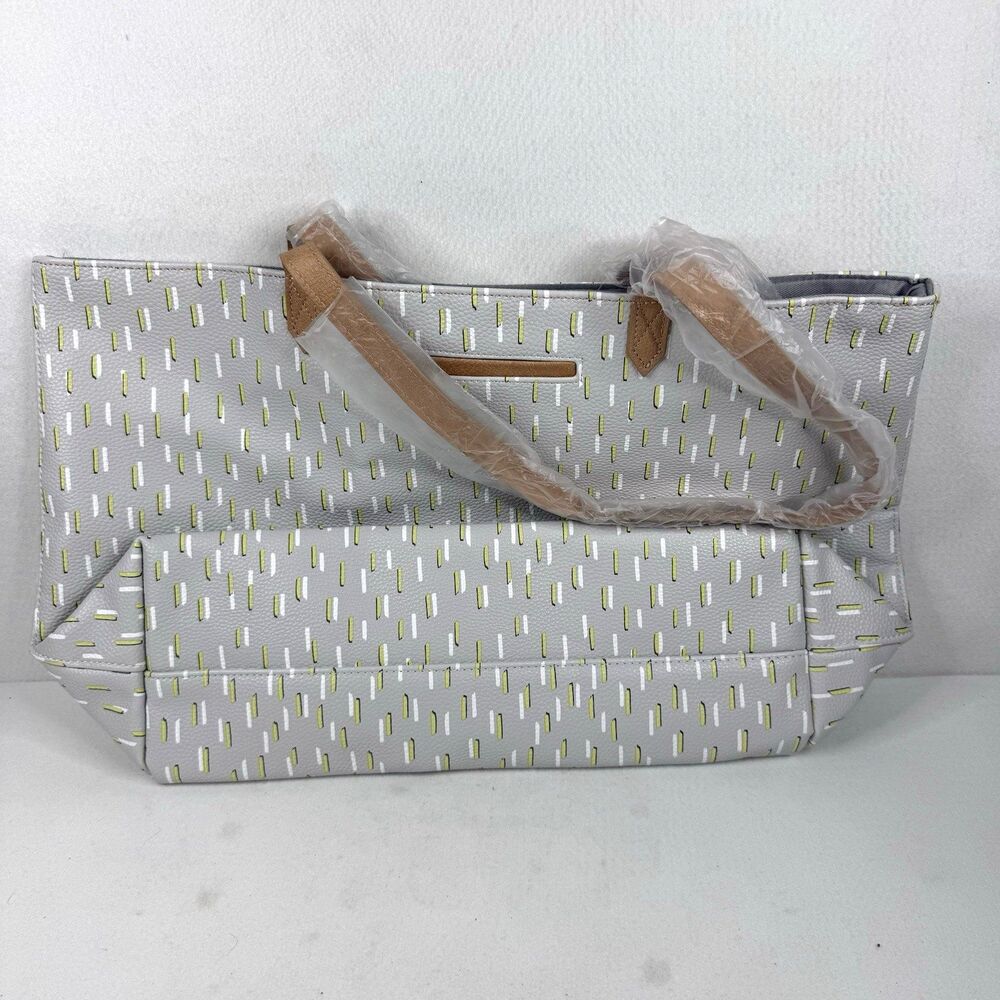 Thirty-One Modern Tote Gray Pebble Faux Leather Handle w/Brown Accents NEW! 1133